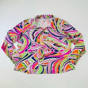 Icikuls Mock Neck Long Sleeve Mesh Cooling Sun Shirt Retro Swirl XXL